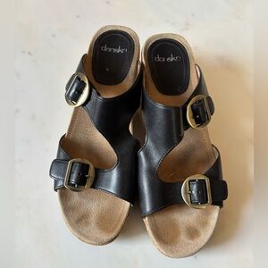 Dansko wedge sandals, black leather, size 40